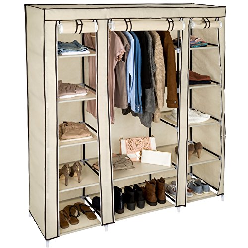 TecTake Armario de Lona Tela Ropa ropero Organizador guardarropa con Barras de Colgar | con 12 Compartimentos de 5 Niveles | 150 x 175 x 45cm (Beige | no. 402527)