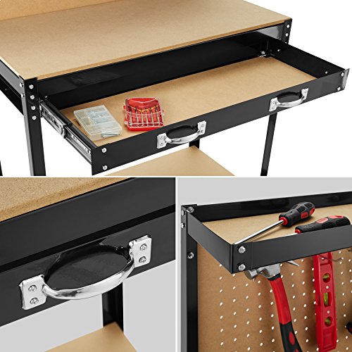 TecTake Banco de trabajoMesa de trabajo para taller bricolaje pared herramientas cajón - varias tamaños (Typ 2 | 81 x 41 x 145 cm | 402749) TecTake Banco de trabajoMesa de trabajo para taller bricolaje pared herramientas cajón - varias tamaños (Typ 2 | 81 x 41 x 145 cm | 402749)
