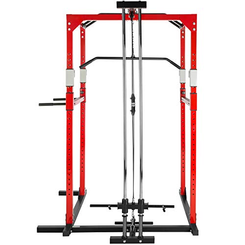 TecTake Multiestación de Fitness para Entrenamiento | 2 puntales de Seguridad macizos | Poleas para Barras de Flexiones Inferiores y Superiores Modelos (Rojo Negro Lat | No. 402738)