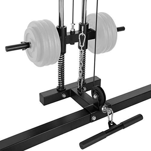 TecTake Multiestación de Fitness para Entrenamiento | 2 puntales de Seguridad macizos | Poleas para Barras de Flexiones Inferiores y Superiores Modelos (Rojo Negro Lat | No. 402738)