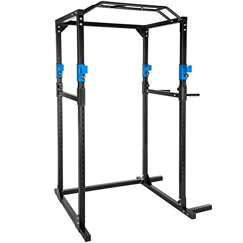 TecTake Multiestación de Fitness para Entrenamiento | 2 puntales de Seguridad macizos | Poleas para Barras de Flexiones Inferiores y Superiores Modelos (Azul Negro | No. 402737)