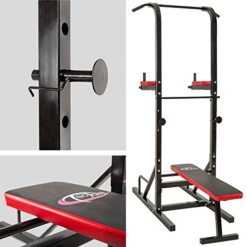 TecTake Multiestación Maquina de musculación Aparato Dip Banco Barra de dominadas Dimensiones: 180 x 95 x 210 cm