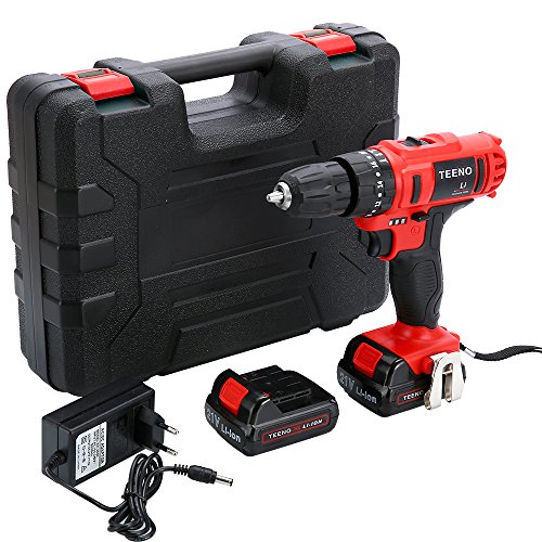 TEENO taladro Percutor sin cable 21V+2 baterías de iones de litio+20 accesorios + guantes profesionales TEENO taladro Percutor sin cable 21V+2 baterías de iones de litio+20 accesorios + guantes profesionales