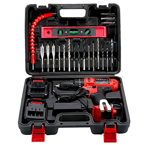 TEENO taladro Percutor sin cable 21V+2 baterías de iones de litio+20 accesorios + guantes profesionales TEENO taladro Percutor sin cable 21V+2 baterías de iones de litio+20 accesorios + guantes profesionales