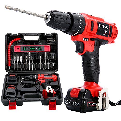TEENO taladro Percutor sin cable 21V+2 baterías de iones de litio+20 accesorios + guantes profesionales TEENO taladro Percutor sin cable 21V+2 baterías de iones de litio+20 accesorios + guantes profesionales