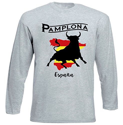 teesquare1st Pamplona Spain Tshirt de Manga Larga Gris para Hombre Size Large