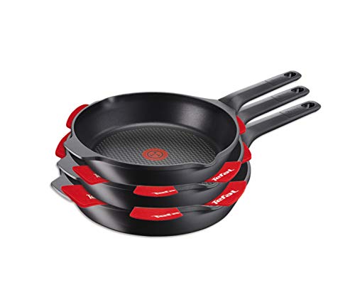 Tefal E215S3A Aroma- Sartenes de aluminio, con Antiadherente para Todo Tipo de Cocinas Incluido Inducción, Negro, 22, 24 y 26 cm, Juego de 3