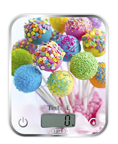 Tefal Optiss Cake Pops BC5121 Báscula de Cocina, extraplana, función Tara, Vidrio Templado y Pilas Incluidas