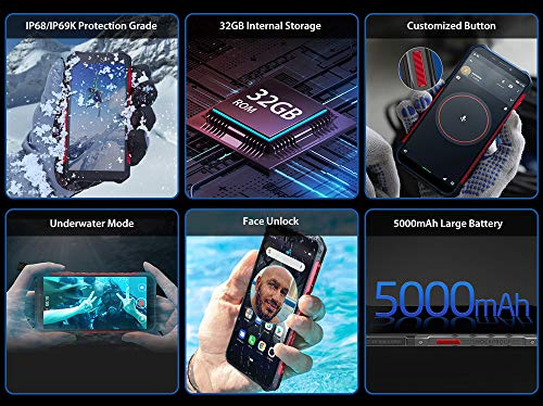 teléfono moviles Resistentes(2019), Ulefone Armor X3 con Modo Submarino, Android 9.0 5.5 ”IP68 Impermeable móvil Trabajo, Dual SIM, 2GB + 32GB, 5000mAh Batería, Desbloqueo Facial GPS Negro