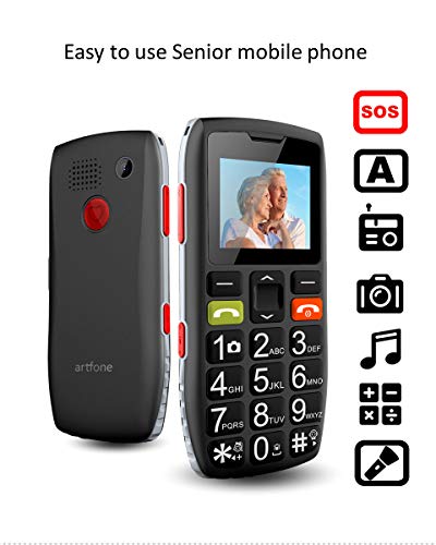Teléfonos móviles para Mayores con Teclas Grandes, Artfone C1 Senior, fácil de Usar Celular para Ancianos con botón SOS, Cámara, Negro Teléfonos móviles para Mayores con Teclas Grandes, Artfone C1 Senior, fácil de Usar Celular para Ancianos con botón SOS, Cámara, Negro