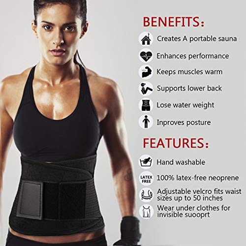 Tencoz Cintura Entrenador, Fajas Reductoras Adelgazantes Cinturón Abdominal Cinturón para el Sudor Mujer Cintura Entrenador Cintura Cinturón de Adjustable para Deporte Fitness (Black)