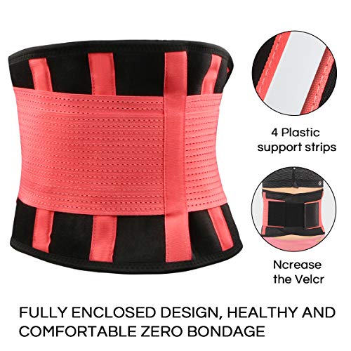 Tencoz Faja Deportiva Waisttrainer, Fajas Reductoras Adelgazantes Cinturón Abdominal Cinturón para el Sudor Mujer Cintura Entrenador Cintura Cinturón de Adjustable para Deporte Fitness (Rosa)