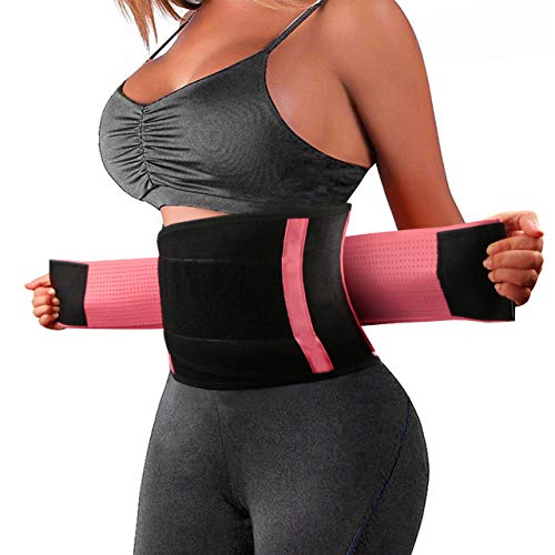 Tencoz Faja Deportiva Waisttrainer, Fajas Reductoras Adelgazantes Cinturón Abdominal Cinturón para el Sudor Mujer Cintura Entrenador Cintura Cinturón de Adjustable para Deporte Fitness (Rosa)