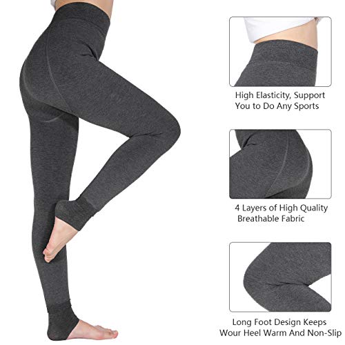 Tencoz Leggins Termicos Mujer, Leggins Invierno Mujer Leggings Invierno 2 Pack, Leggings Cintura Alta Elástico con Suave y Confortable Forro Polar para Deportes y Ocio, Negro + Gris, Talla única