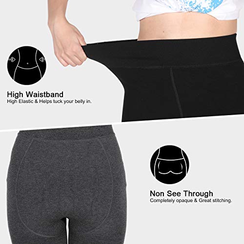 Tencoz Leggins Termicos Mujer, Leggins Invierno Mujer Leggings Invierno 2 Pack, Leggings Cintura Alta Elástico con Suave y Confortable Forro Polar para Deportes y Ocio, Negro + Gris, Talla única