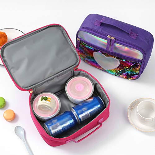 TENDYCOCO lentejuelas niños almuerzo portátil paquete de aislamiento bolsa de almacenamiento de picnic de papel de aluminio (rojo)