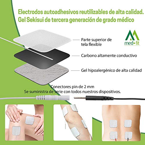 TENS Med-Fit recargable de doble canal con 12 programas preestablecidos clínicamente validados y ajustes manuales completos para las configuraciones individuales de su elección