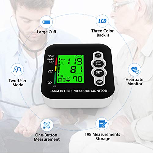 Tensiómetro de brazo, OUDEKAY Monitor de Presión con pantalla de LCD, Tensiómetro de Brazo Digital, Brazalete grande de 22-42 cm, Detección de Frecuencia Cardíaca Irregular, 2 x 99 mediciones Tensiómetro de brazo, OUDEKAY Monitor de Presión con pantalla de LCD, Tensiómetro de Brazo Digital, Brazalete grande de 22-42 cm, Detección de Frecuencia Cardíaca Irregular, 2 x 99 mediciones