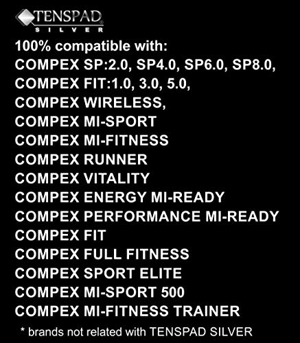 TENSPAD SILVER 12 electrodos con patrón de Plata para Compex (8 electrodos 50x50mm con 1 Snap y 4 electrodos 50x100mm con 2 Snaps)