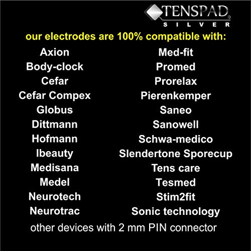 TENSPAD SILVER 12 electrodos para GLOBUS, CEFAR, Prim, PROMED, (8 uds. 50x50mm + 4 uds. 50x90mm) con Conector Pin de 2 mm
