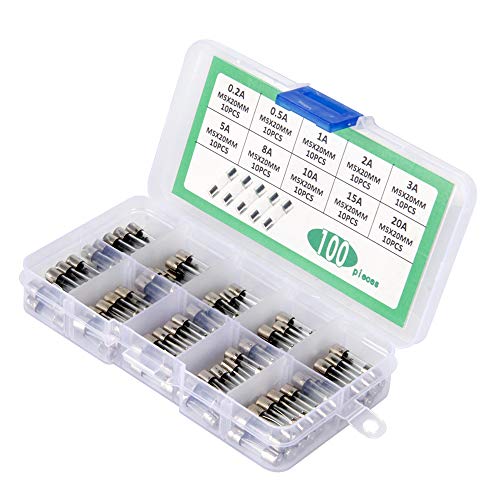 TeOhk 100 Pcs 10 Valores Fusibles de Vidrio De 5x20 Mm Fusionado RáPido Fusibles de Tubo de Soplado RáPido de 250 V para El Kit de Surtido