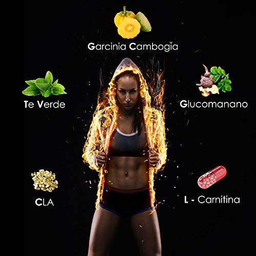 Termogénico con acción quemagrasas adelgazante | Garcinia cambogia + l-carnitina + CLA + glucomanano + té verde | Estimula el metabolismo, reduce el apetito y mejora tus entrenamientos | 90 cápsulas