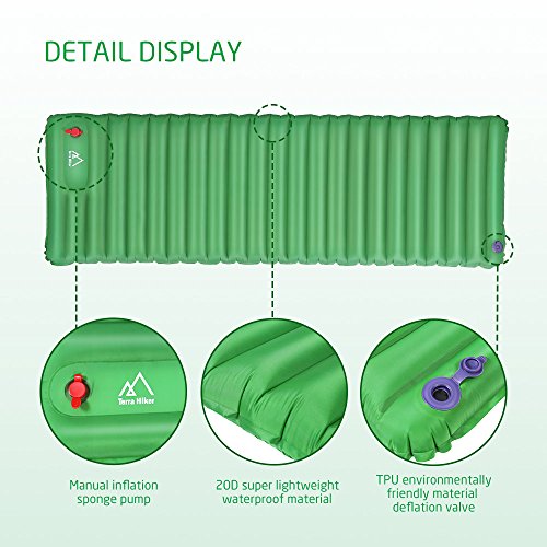 Terra Hiker Impermeable colchoneta Inflable de Campamento para Actividades al Aire Libre, Verde Oscuro Terra Hiker Impermeable colchoneta Inflable de Campamento para Actividades al Aire Libre, Verde Oscuro