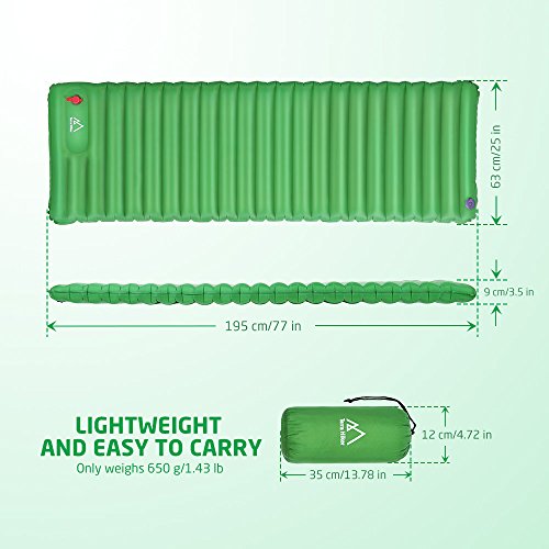 Terra Hiker Impermeable colchoneta Inflable de Campamento para Actividades al Aire Libre, Verde Oscuro Terra Hiker Impermeable colchoneta Inflable de Campamento para Actividades al Aire Libre, Verde Oscuro