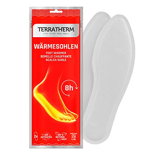 TerraTherm Plantillas Calentadoras- 5 Pares S, Plantillas Calentadoras, Almohadillas térmicas, 100% Calor Natural, Almohadillas térmicas con Forma de Plantillas para 8 Horas de pies Calientes