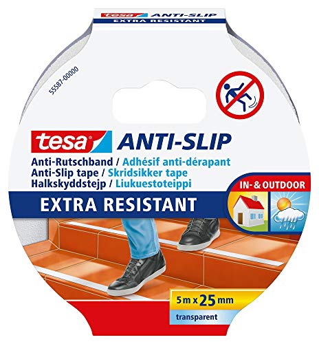 tesa 55587-00000-00 Cinta Antideslizante Suelos (5 m x 25 mm), Blanco Transparente