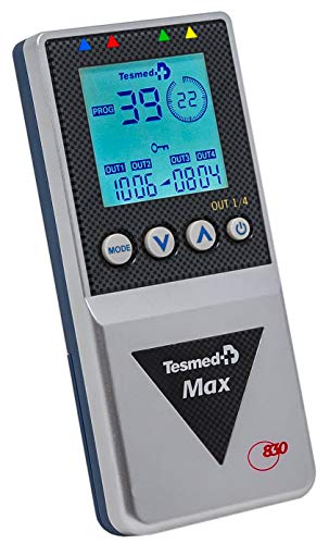 Tesmed MAX 830 electroestimulador muscular - 4 canales - 20 ELECTRODES - más de 200 tratamientos - recargable -patente Waims System ondas secuenciales
