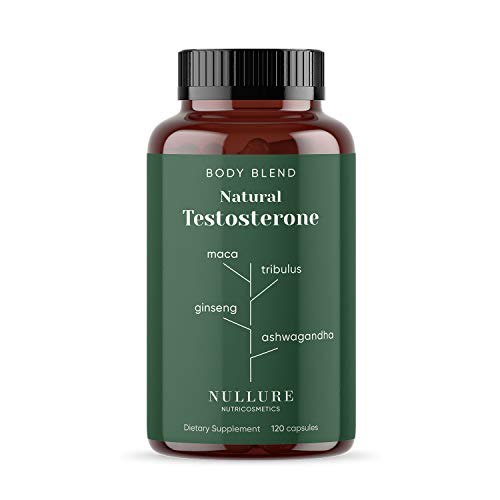 Testosterona Hombre Natural Nullure - Mejora Rendimiento y Potenciador del Deseo Masculino - Maca + Zinc + Ashwagandha + Ginseng + Tribulus Terrestris + Vitamina D + Fenogreco - 120 cápsulas