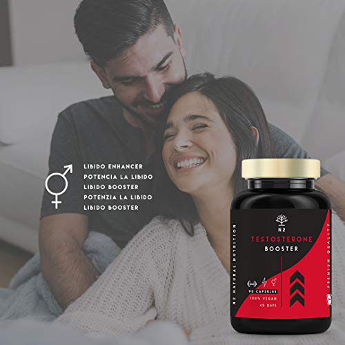 Testosterona Natural Aumenta Testosterona-Fenogreco Ginseng Maca Taurina Zinc Rendimiento Muscular Vigorizante y Potenciador del Deseo. 90 Cápsulas Vegetales Certificado VEGANO-CE-N2 Natural Nutrition