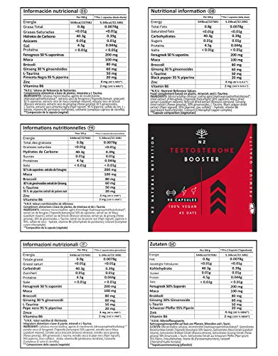 Testosterona Natural Aumenta Testosterona-Fenogreco Ginseng Maca Taurina Zinc Rendimiento Muscular Vigorizante y Potenciador del Deseo. 90 Cápsulas Vegetales Certificado VEGANO-CE-N2 Natural Nutrition Testosterona Natural Aumenta Testosterona-Fenogreco Ginseng Maca Taurina Zinc Rendimiento Muscular Vigorizante y Potenciador del Deseo. 90 Cápsulas Vegetales Certificado VEGANO-CE-N2 Natural Nutrition