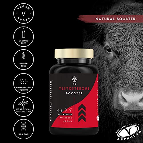 Testosterona Natural Aumenta Testosterona-Fenogreco Ginseng Maca Taurina Zinc Rendimiento Muscular Vigorizante y Potenciador del Deseo. 90 Cápsulas Vegetales Certificado VEGANO-CE-N2 Natural Nutrition