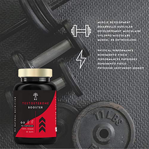 Testosterona Natural Aumenta Testosterona-Fenogreco Ginseng Maca Taurina Zinc Rendimiento Muscular Vigorizante y Potenciador del Deseo. 90 Cápsulas Vegetales Certificado VEGANO-CE-N2 Natural Nutrition