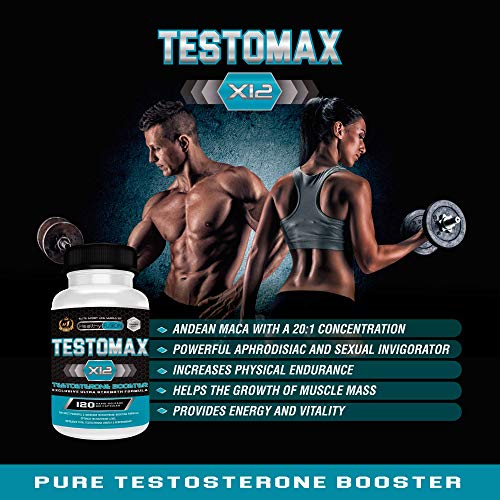 Testosterona | Potente booster de testosterona pura | Con maca andina y taurina | Potenciador sexual | Aumenta la masa muscular, el rendimiento y la libido sexual | Acción quemagrasas | 120 cápsulas