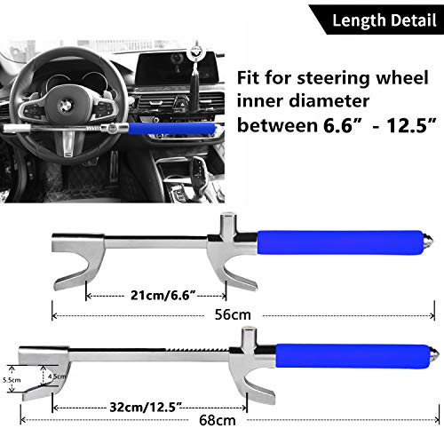 Tevlaphee Cerradura del Volante Antirrobo Alta Seguridad Fuerte Universal para Todos Vehículos Bloqueo Giratorio Ajustable Autodefensa con 3 Llaves (Blue)