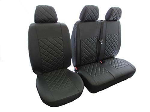 Texmar Designet - Fundas de asiento para Mercedes Spring Craft 2006 – 2018 RHD TODO NEGRO ECO CUERO 2+1 (1 individual 1 doble)