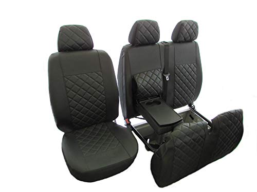 Texmar Designet - Fundas de asiento para Mercedes Spring Craft 2006 – 2018 RHD TODO NEGRO ECO CUERO 2+1 (1 individual 1 doble)