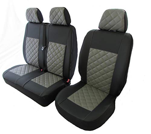 Texmar - Fundas para Asiento de Coche, para Mercedes Sprinter 2002-2006, VW Crafter 2002-2006, Conductor EN EL Lado Izquierdo, Piel ECOLÓGICA DE Color Negro-Gris, 2+1 (1 Individual, 1 Doble)