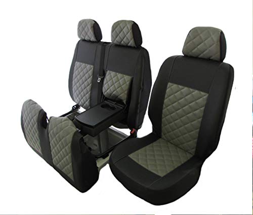 Texmar - Fundas para Asiento de Coche, para Mercedes Sprinter 2006-2018, VW Crafter 2006-2018, Conductor EN EL Lado Izquierdo, Piel ECOLÓGICA DE Color Negro-Gris, 2+1 (1 Individual, 1 Doble)