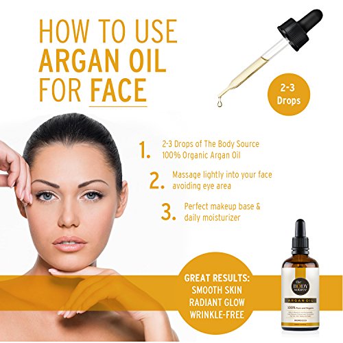 The Body Source - Puro Aceite de Argán 100% Orgánico, Rico en vitamina E y Antioxidantes Adecuados para el Cabello, la Piel, el Cuerpo y las Uñas, 100ml The Body Source - Puro Aceite de Argán 100% Orgánico, Rico en vitamina E y Antioxidantes Adecuados para el Cabello, la Piel, el Cuerpo y las Uñas, 100ml