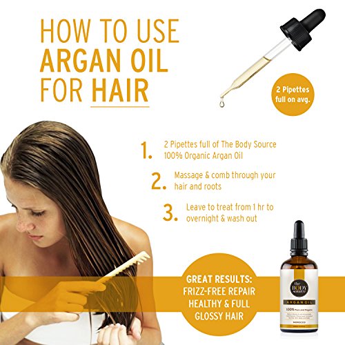 The Body Source - Puro Aceite de Argán 100% Orgánico, Rico en vitamina E y Antioxidantes Adecuados para el Cabello, la Piel, el Cuerpo y las Uñas, 100ml The Body Source - Puro Aceite de Argán 100% Orgánico, Rico en vitamina E y Antioxidantes Adecuados para el Cabello, la Piel, el Cuerpo y las Uñas, 100ml