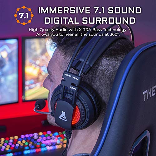 THE G-LAB - KORP 400 - Auriculares Gaming de Alto Rendimiento - Tecnología 7.1 Surround Sound - Retroiluminación RGB - Vibraciones - Compatible con PS4 & PC - Negro - Software