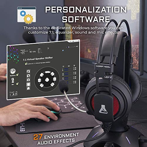 THE G-LAB - KORP 400 - Auriculares Gaming de Alto Rendimiento - Tecnología 7.1 Surround Sound - Retroiluminación RGB - Vibraciones - Compatible con PS4 & PC - Negro - Software