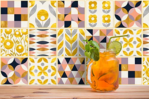 The Nisha 24 PC pegatinas para pared Adhesivo de Pared Salpicadero de Vinilos Azulejos Adhesivos Arte Ecléctico para la Cocina & Baño, 10x10 cm, Bauhaus