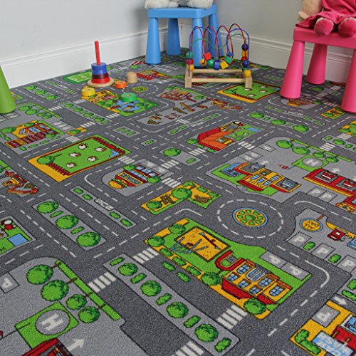 The Rug House Alfombra Infantil de Ciudad para Juegos, Poliamida, Gris, 140 x 200 cm