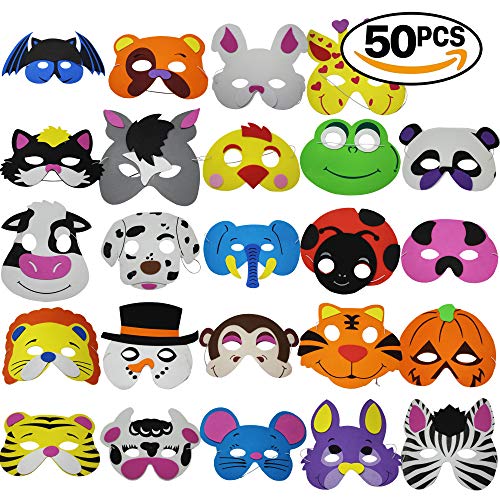 THE TWIDDLERS 50 Máscaras de Espuma para Niños - 25 Diseños Variados - Relleno Holloween Bolsas Sorpresa - Trick or Treat Regalos - Premios de Fiesta Accesorio