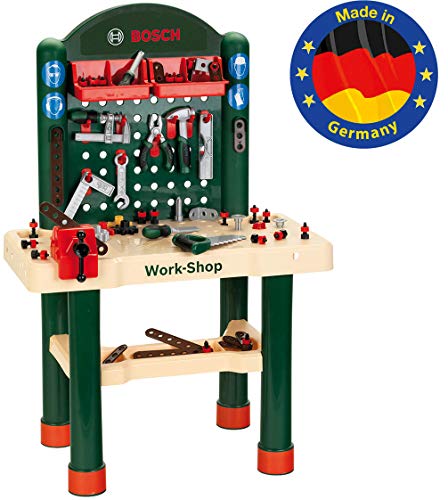 Theo Klein 8461, Taller de 82 piezas Bosch, Con superficie de trabajo imitación a madera y función de aprendizaje con juego de clavos, Con alicates, lima, martillo y mucho más Theo Klein 8461, Taller de 82 piezas Bosch, Con superficie de trabajo imitación a madera y función de aprendizaje con juego de clavos, Con alicates, lima, martillo y mucho más